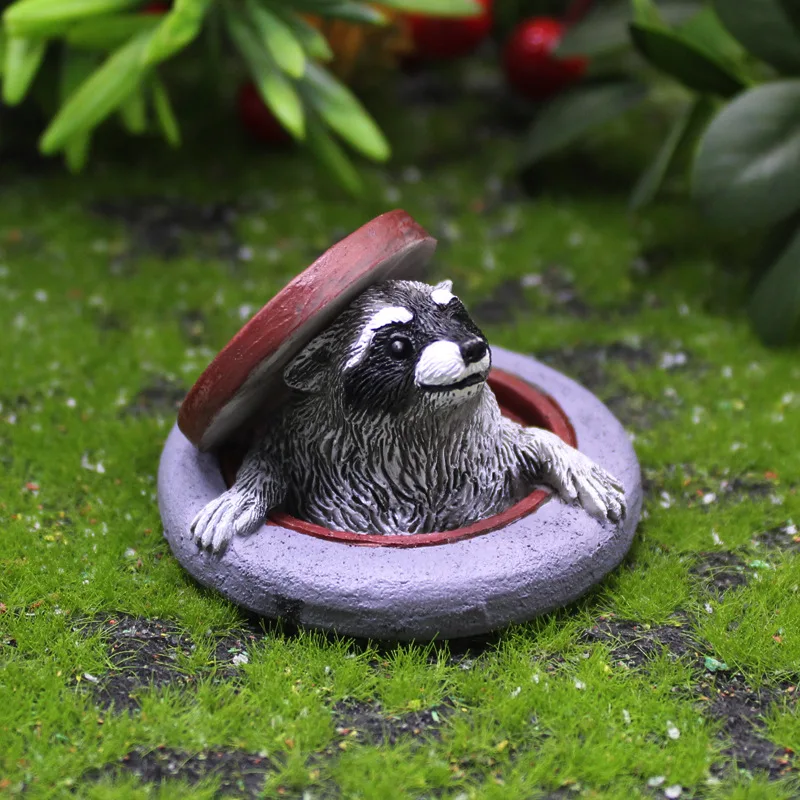 Cute Resin Decorative Raccoon Statue DIY Outdoor Garden Bonsai Store Decoration Animal Sculpture For Desk Garden Decor Ornament