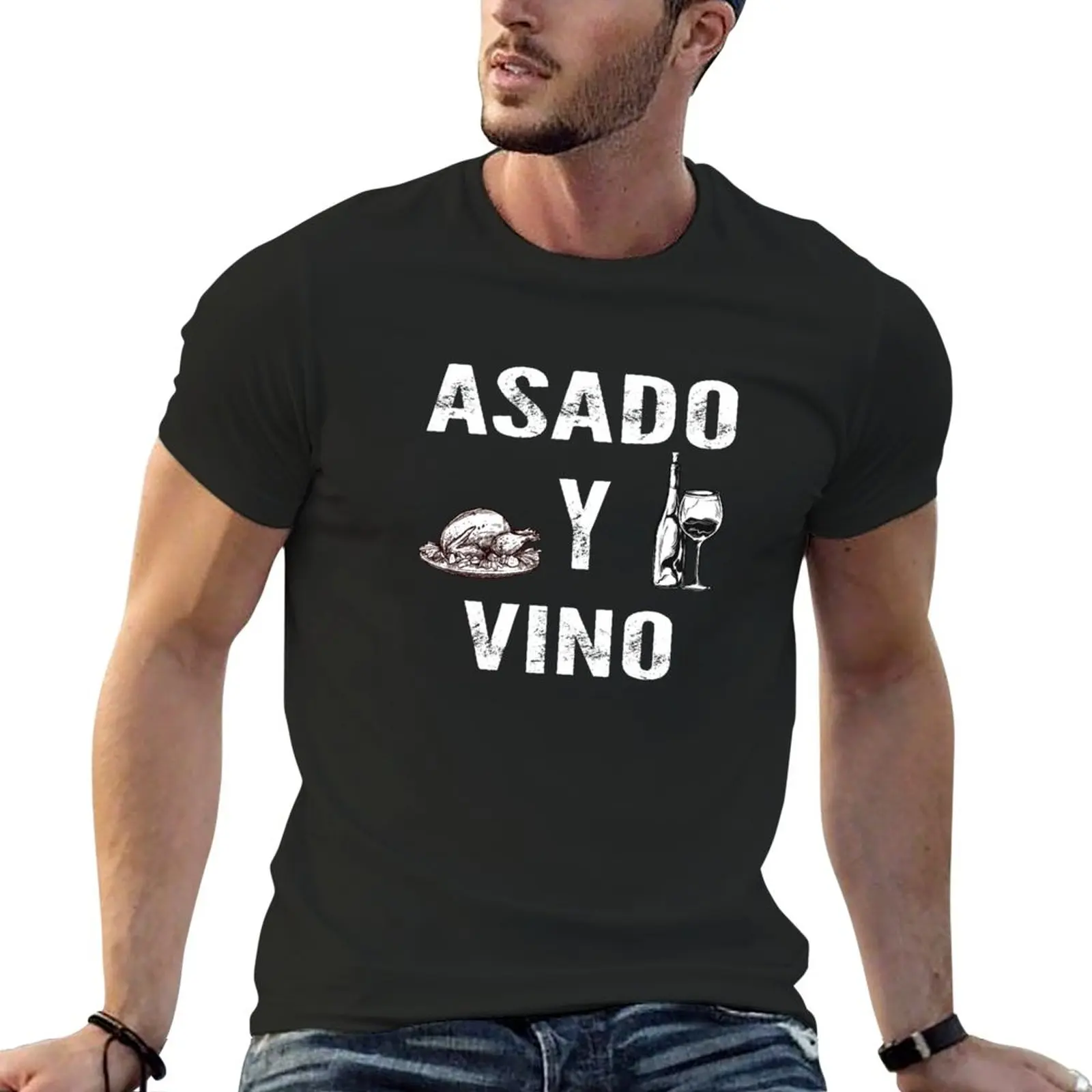 Camiseta de Asado y Vino para hombre, camiseta divertida de barbacoa de ternera y Vino, camiseta esencial, ropa vintage, camisetas informales con estilo