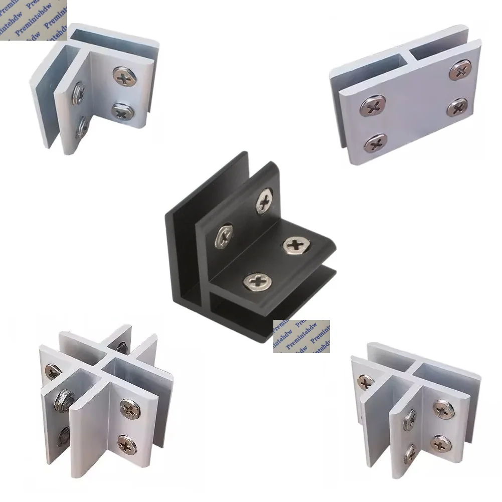 4Pcs Aluminum Black Glass To Glass Clip Clamp Bracket Cubicle Partition L H T Cross Shaped Joiner