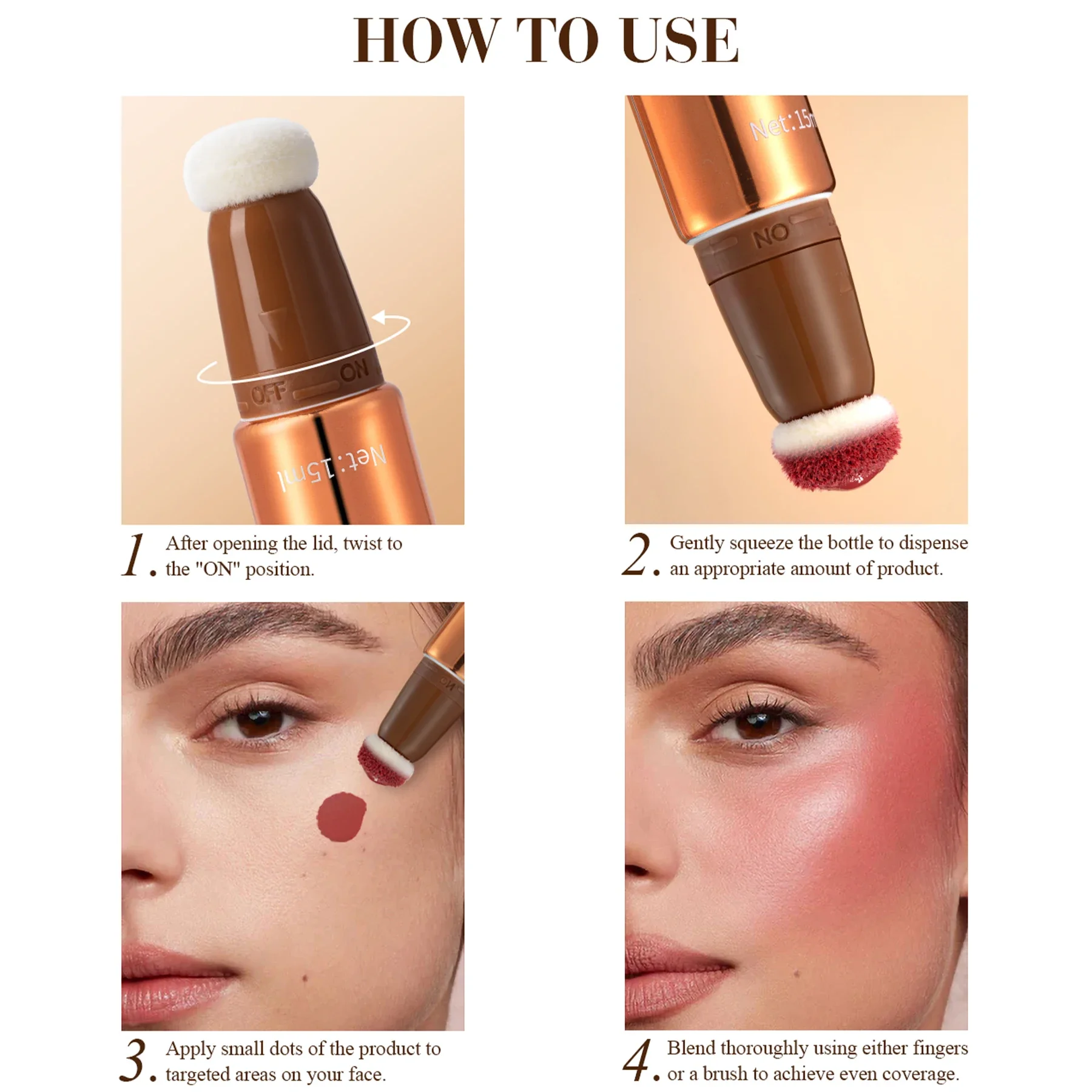 3 عبوات من وسائد هوائية سائلة مرطبة تدوم طويلاً، عصا أحمر الخدود خفيفة الوزن بمظهر طبيعي لخدود لا تشوبه شائبة، مكياج مثالي للوجه