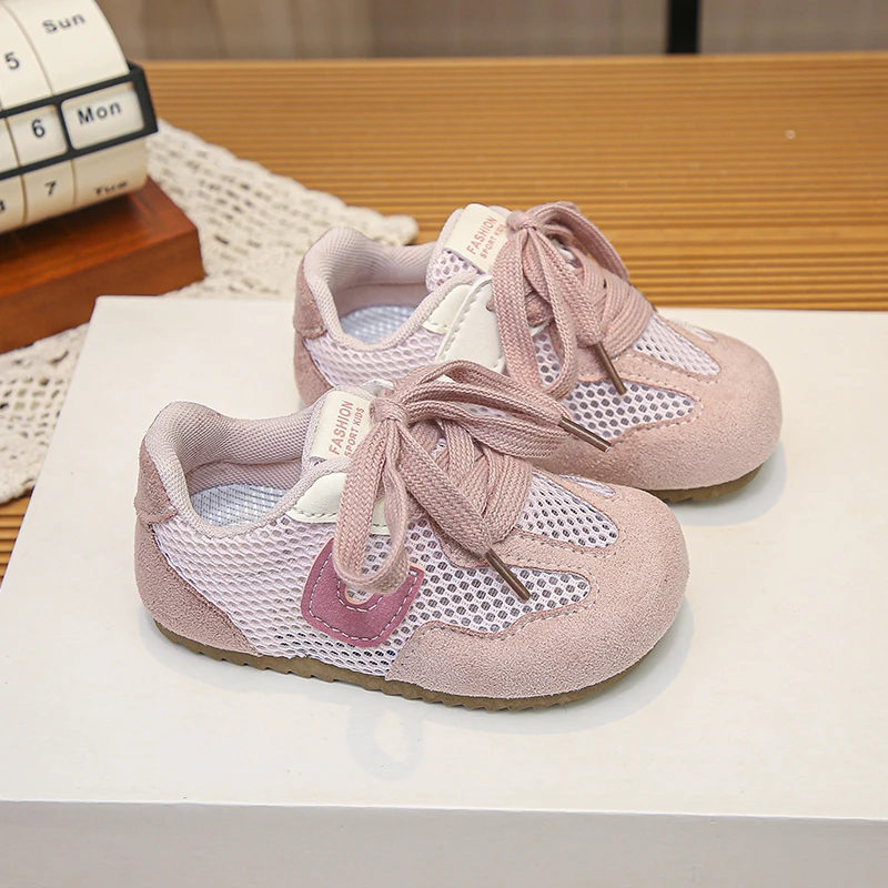 

Spring Autumn Children's Boy Girls Microfiber Leather Thin Bottom Running Shoes Kid Toddler Color Shoelaces Non-slip Training