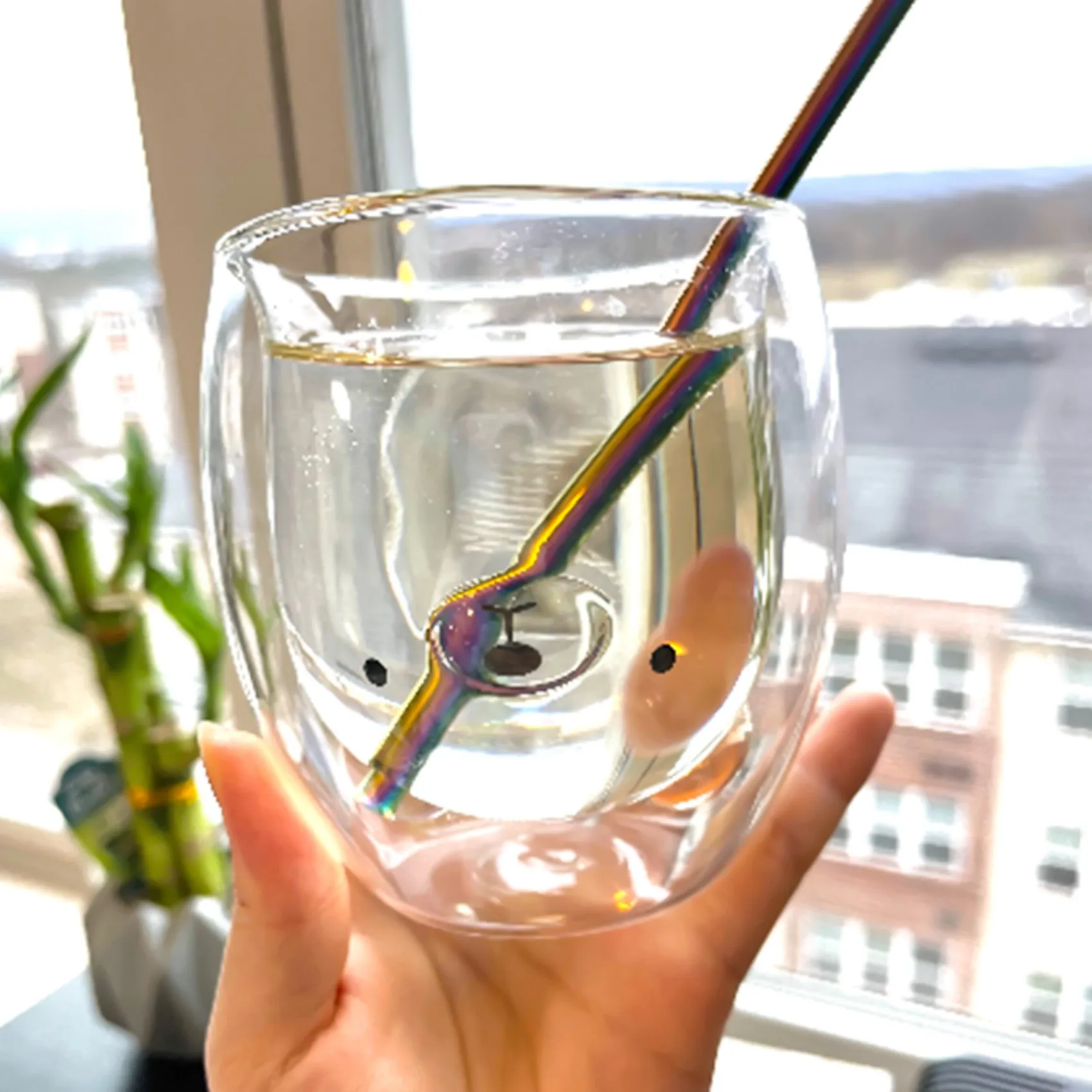 

Double-Layer Coffee Cup Glass And Mug Cute Animal Tumbler Handmade Mug Line Child Girl