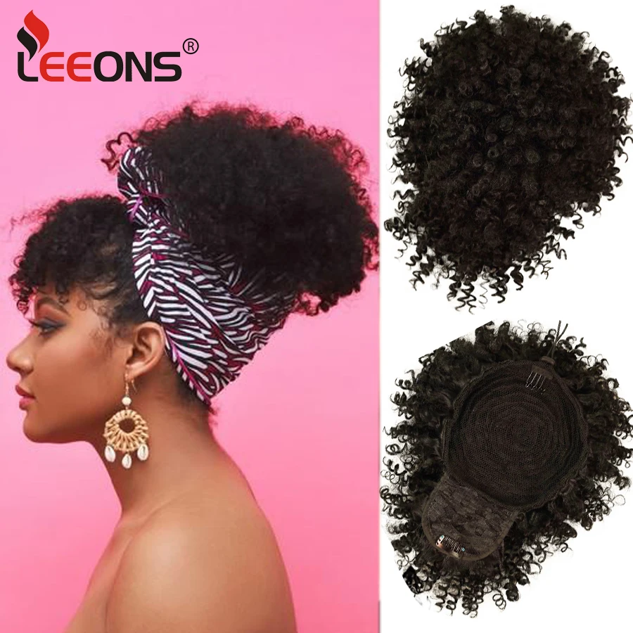 

Синтетические африканские кудрявые афро-волосы 12 дюймов, булочки, хвост, легкая челка, волосы на шнурке для наращивания, коричневые