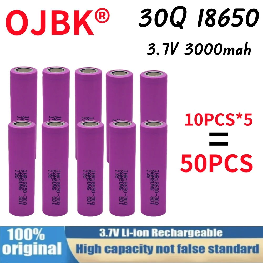 Batería recargable con cargador USB, 3,7 V, 3000mAh, 18650, 30Q, adecuada para nuestro 18650 juguetes, herramientas, baterías de linterna, Etc.