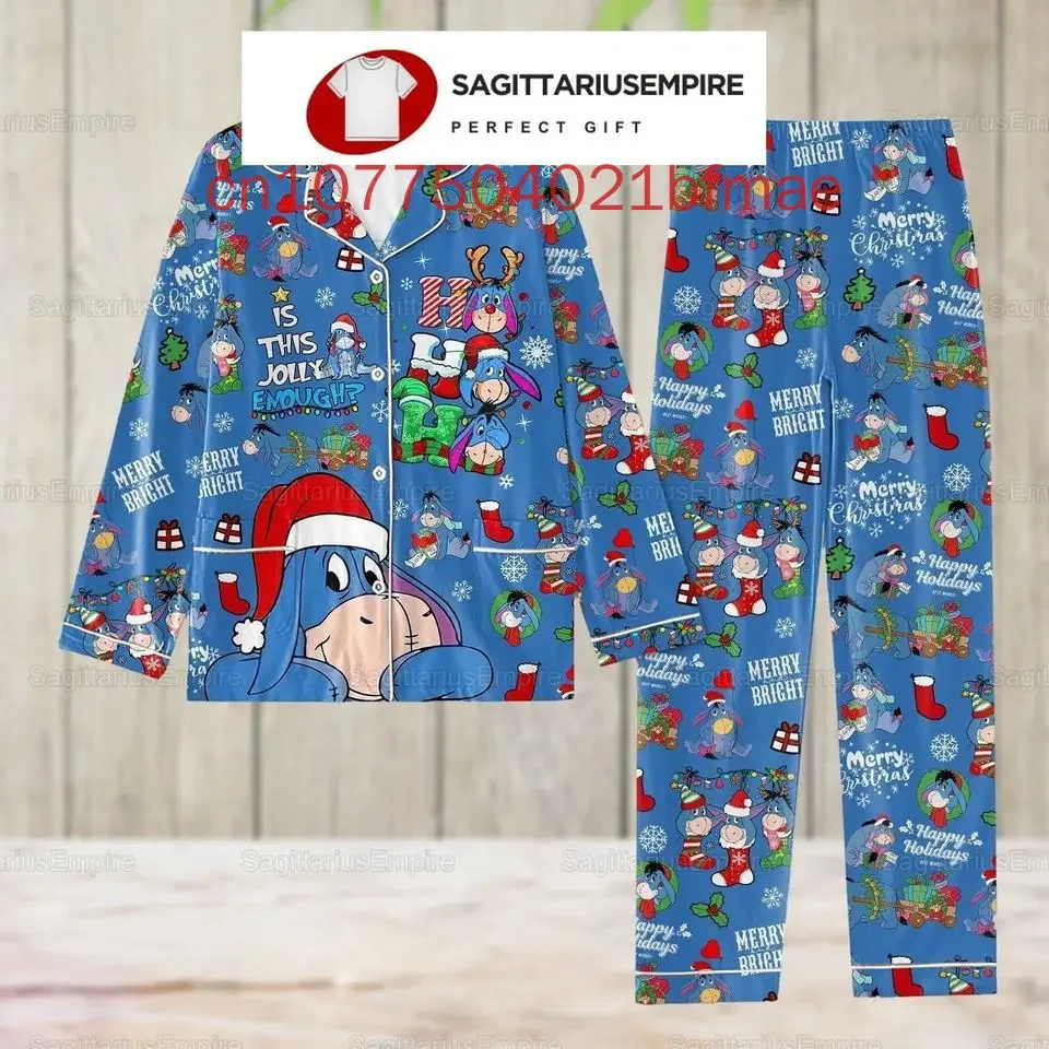 Disney Eeyore pigiama natalizio Set primavera estate nuova camicia Casual da donna e da uomo Disney pigiama a maniche lunghe