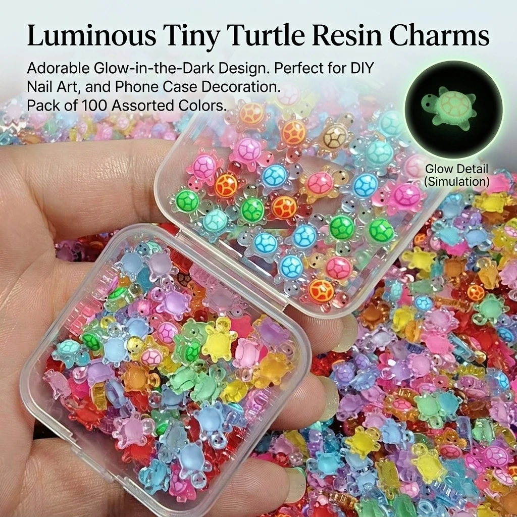 100 Stück Mini-Harz-Schildkröten, nachtleuchtende Schildkrötenfiguren, multifunktionale, im Dunkeln leuchtende Schildkröten-Miniaturen für Mikrolandschaftsgestaltung – Detail 4