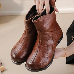 Wedges shoes for women genuine leather fur boots ladies rubber boots big size  winter plush snow boots female women shoes