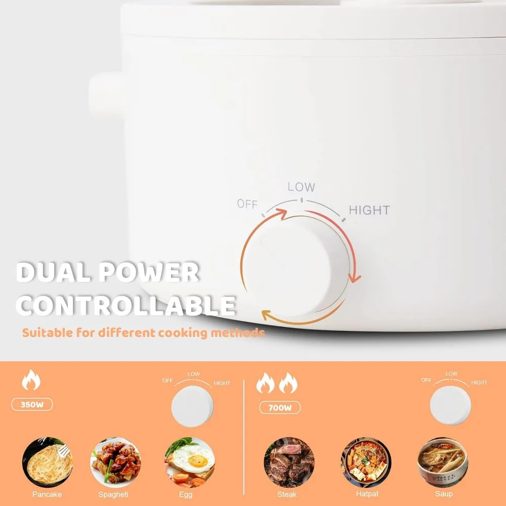 Hot Pot Electric, 3L Portable Electric Pot with Ceramic Non-stick Coating, Dual Power Multi-functional Romen Cooker for Steak