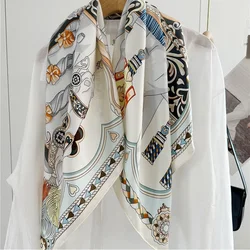 Double Sided 100% Silk Scarf Neckerchief 2024 Spring Womens Fashion Square 90 Silk Scarf Shawl