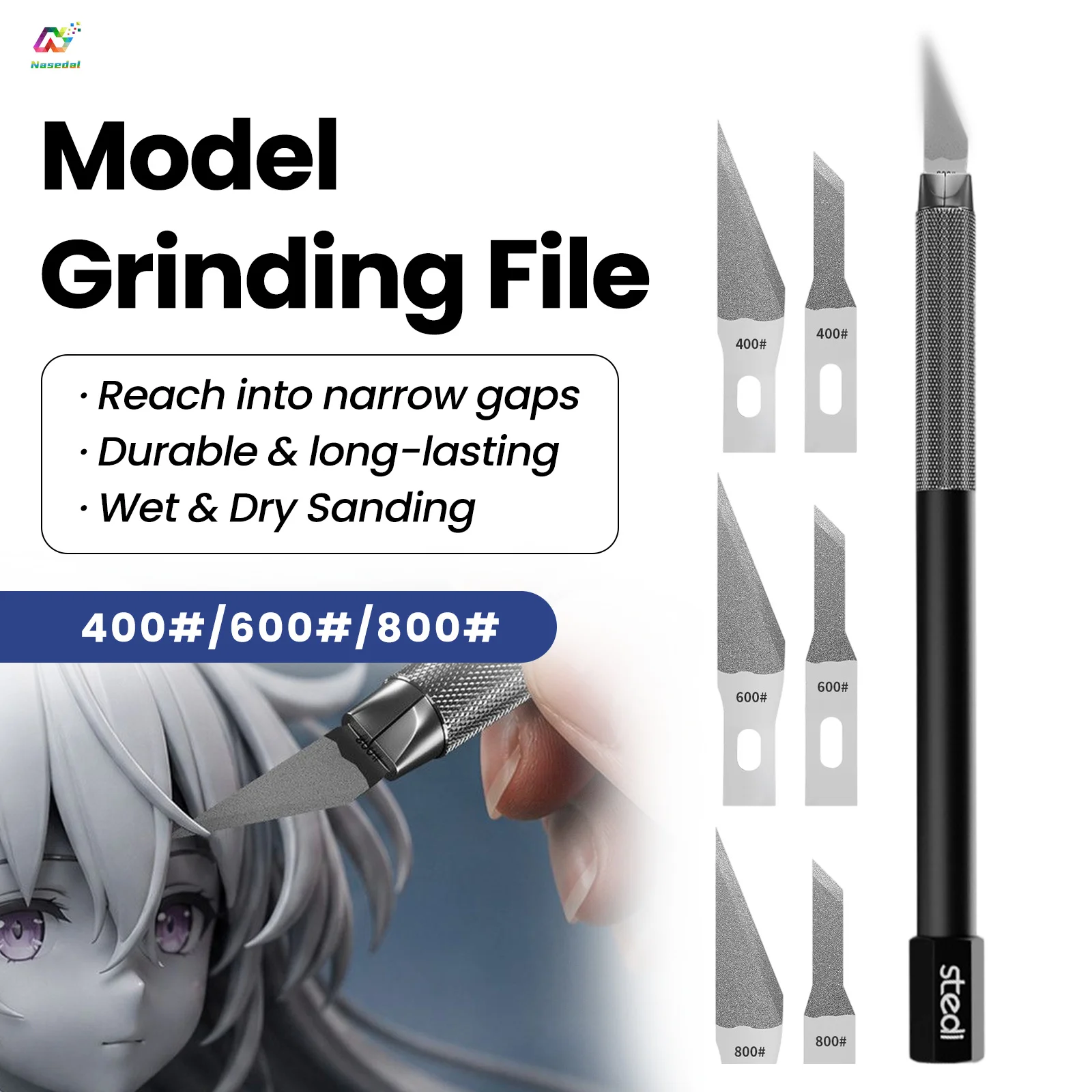 Stedi Diamond Coated Model Sanding File 400/600/800 Grit for Gundam Nub Removal Polishing Deburring Resin 3D Print Wet Dry Tools