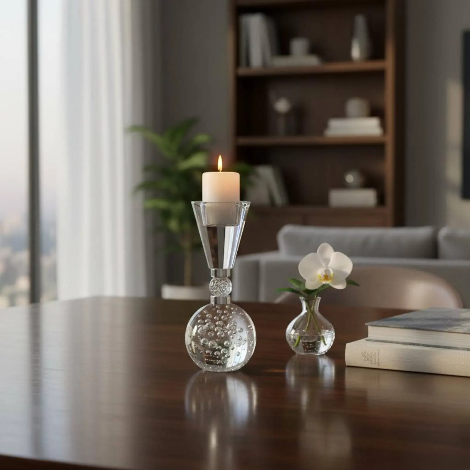 Crystal Candle Holder Bright Luxury Spherical Base Candle Holder Crystal Bead Candlestick Creative Design for Bedroom view 2