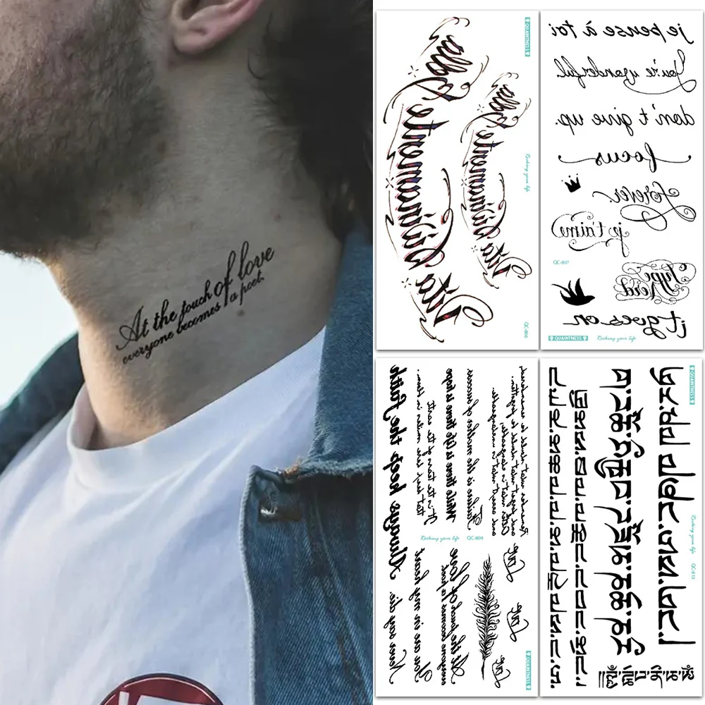 

1PCS English Arabic Letters Waterproof Tattoo Sticker, English Personalized Text Temporary Arm Body Art Fake Tattoo For Men