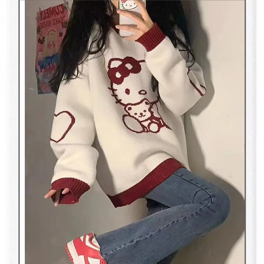 Suéter de Hello Kitty para niña, Tops de punto de dibujos animados Sanrio, bonitos, frescos y dulces, ropa de manga larga para niña