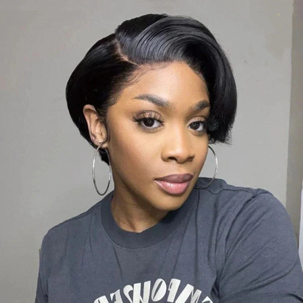 Pixie ตัดวิกผมมนุษย์วิกผมสั้น 13x4x1 ลูกไม้ด้านหน้าวิกผมผมมนุษย์