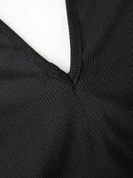 Women's Black Jumpsuit, Deep V Cross Neck, Tie Waist Straight Leg Pants, Elegant Daily Streetwear - Image 6