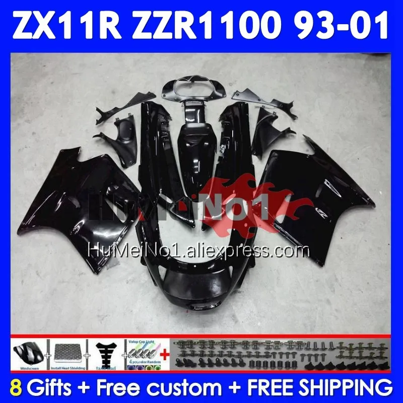 ZZR1100 For KAWASAKI NINJA Glossy black ZX 11R ZX11 R 93 94 95 96 97 223No.1 ZX-11R ZX11R ZZR 1100 1998 1999 2000 2001 Fairing