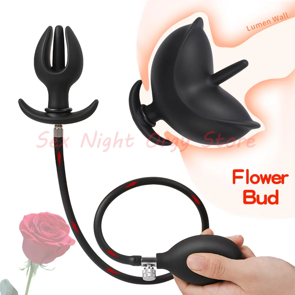 Flower Bud Inflatable Anal Plug Separate Dildo Pump Go Out Wear Expandable Big Butt Plug Bdsm G-spot Massage Ass Dilator Sex Toy