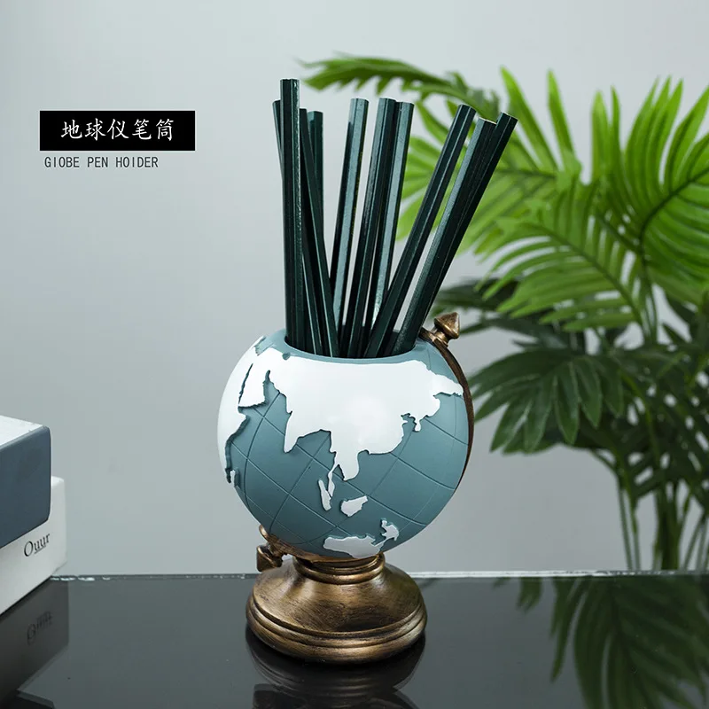 حامل أقلام كروية مبتكر منظم مكتب من الراتنج للمكتب والديكور المنزلي قلم جغرافي فريد من نوعه لتخزين القلم الرصاص