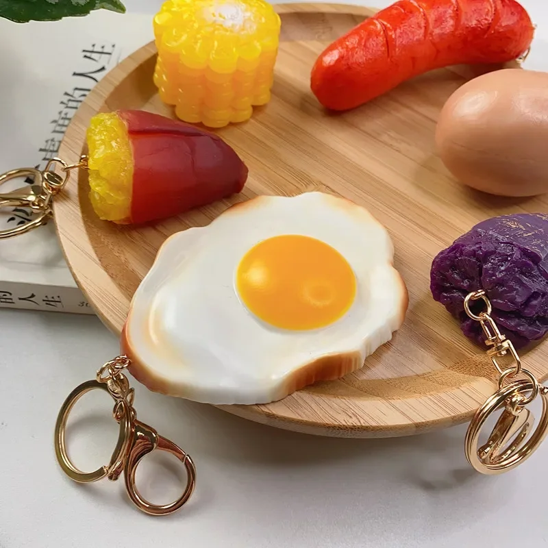 New Simulation Egg Keychain Fun Creative Food Corn Sweet Potato Model Mobile Phone Bag Car Pendant Ornaments Gift Trinkets Women