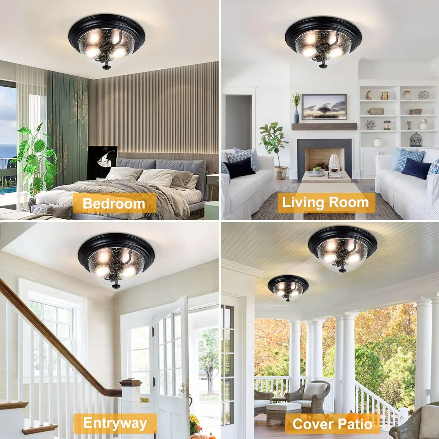 Depuley 13 Inch 2-Light Seeded Encloused Ceiling Light Clear Glass Shade Round Downlight for Kitchen Entryway Hallway Bedroom