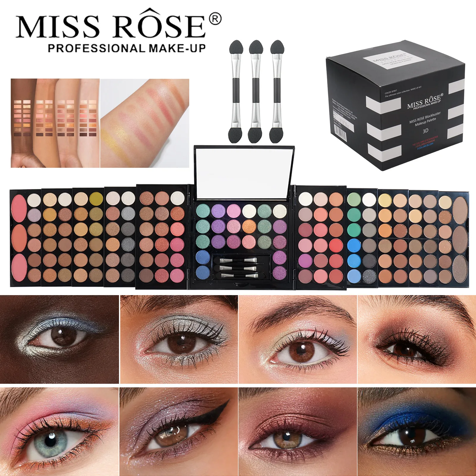 MISS ROSE Multi-functional Makeup Box With Mirror Pro Eye Shadow Palette Set For Stage Make up Practical Cosmetic Kit For Makeup