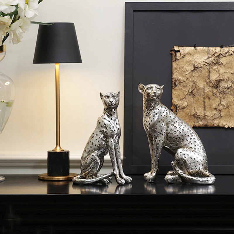 Home Pard Leopard Jubilee Series Silver Golden Plated Cheetah Sculpture Desktop Decoration Living Room Art Device