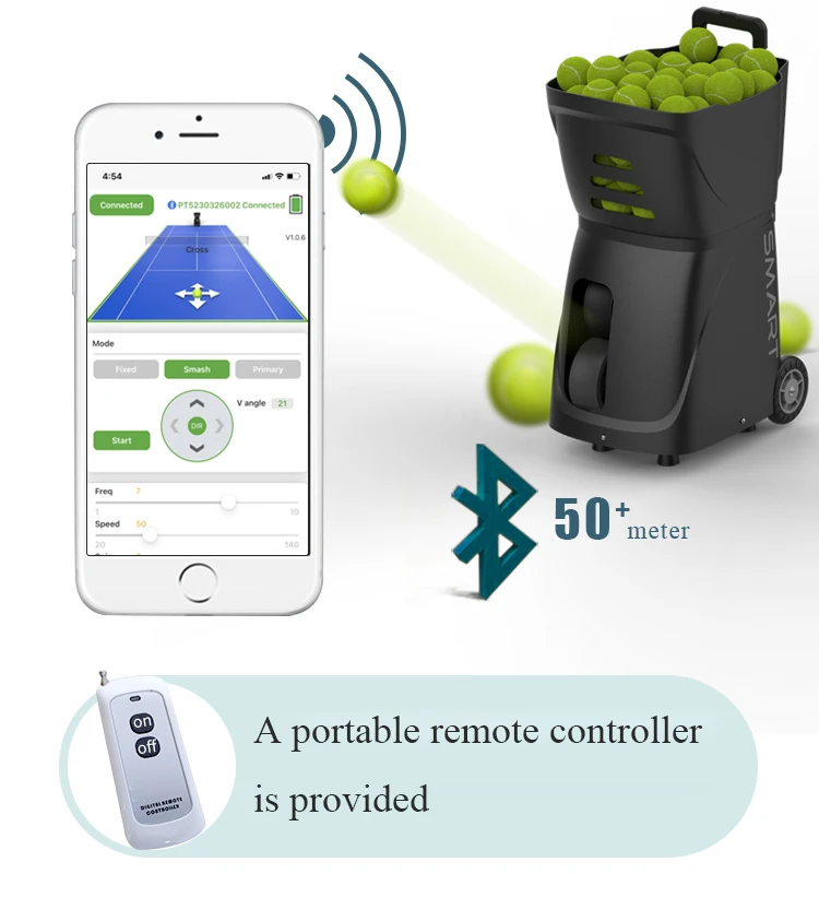 핫 세일 앱 제어 테니스 볼 머신 실내/실외 훈련용 발사기 경기장/스포츠 경기장용