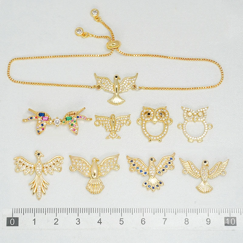 5 Pcs Brass Color Zircon Connector Diy Jewelry Making Bird Eagle Owl Swallow Butterfly Hollow Part Bracelet Necklace Accessories