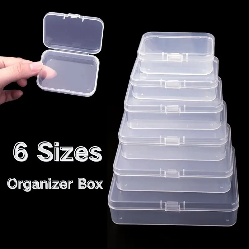 6 Sizes Mini Plastic Rectangular Storage Box Translucent Packing Box Dustproof Case Strong Jewelry Storage Case Container