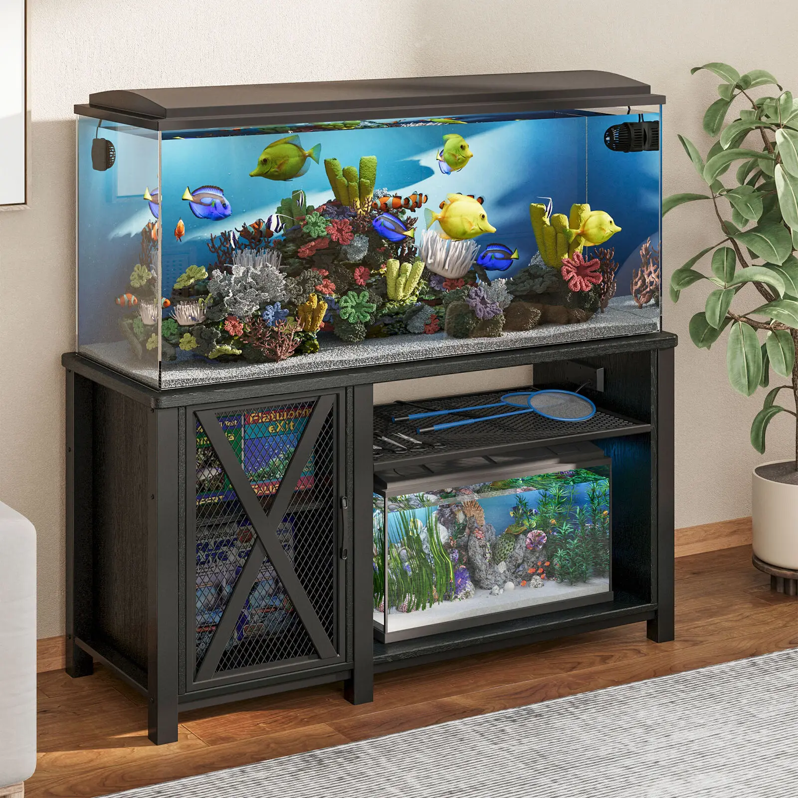 

55-75 Gallon Fish Tank Stand W/Power Outlets Heavy Duty Aquarium Stand W/Cabinet Fish Tank