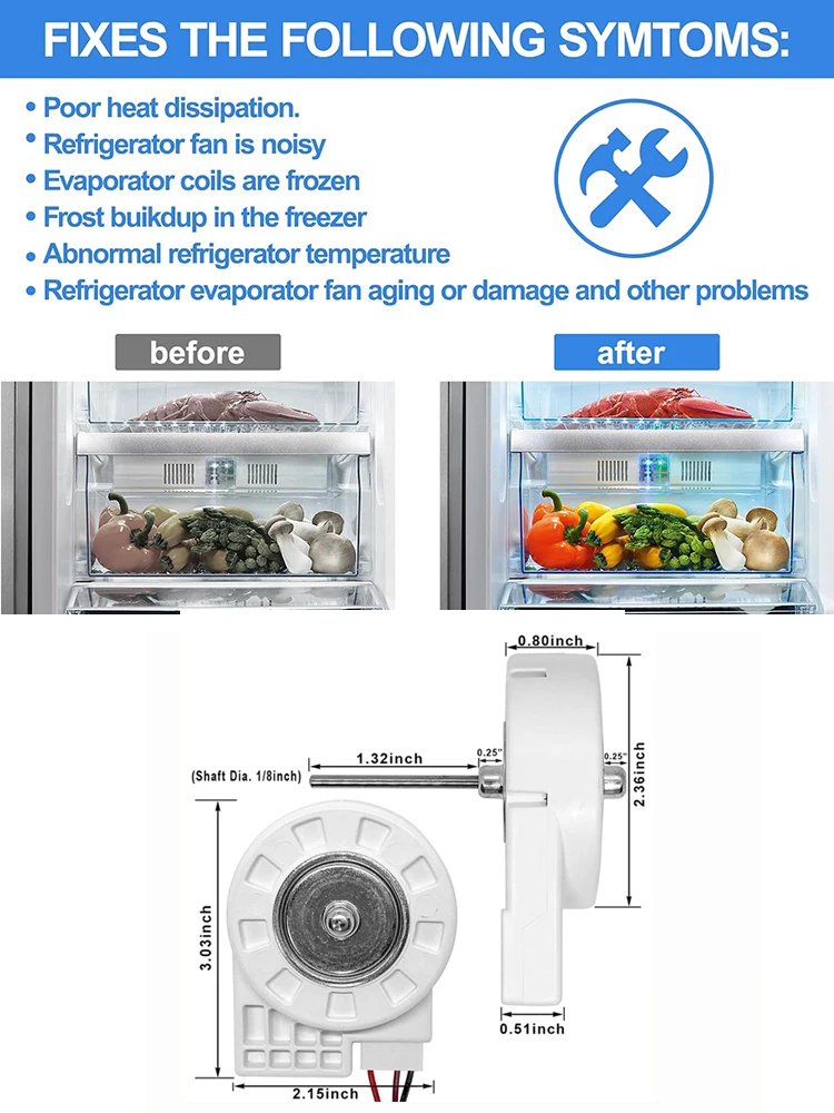 50240401000Q 12V 4W Refrigerator Evaporator Fan Motor Replacement Refrigerator Fan Motor ZWF-02-4 2100RPM CCW Freezer Condenser