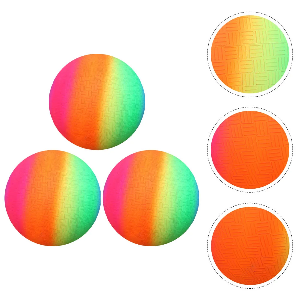 3pcs 22Cm Eco-Friendly Rainbow Ball Pvc Inflatable Outdoor Sports Play Bounce Ball For Beach Playground Exercise Kids Family Fun