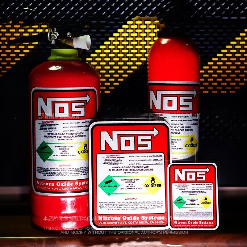 NOS Warning Motorcycle Stickers Nitrogen Acceleration Decorative for Motorbike Fuel Tank Helmet Scooter Body Vinyl Decals Decor