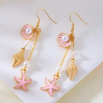 

1 Pair Seashell Conch Dangle Earrings For Women Artificial Pearl Lightweight Beach Jewelry Summer Mermaid Earrings Coastal Drop