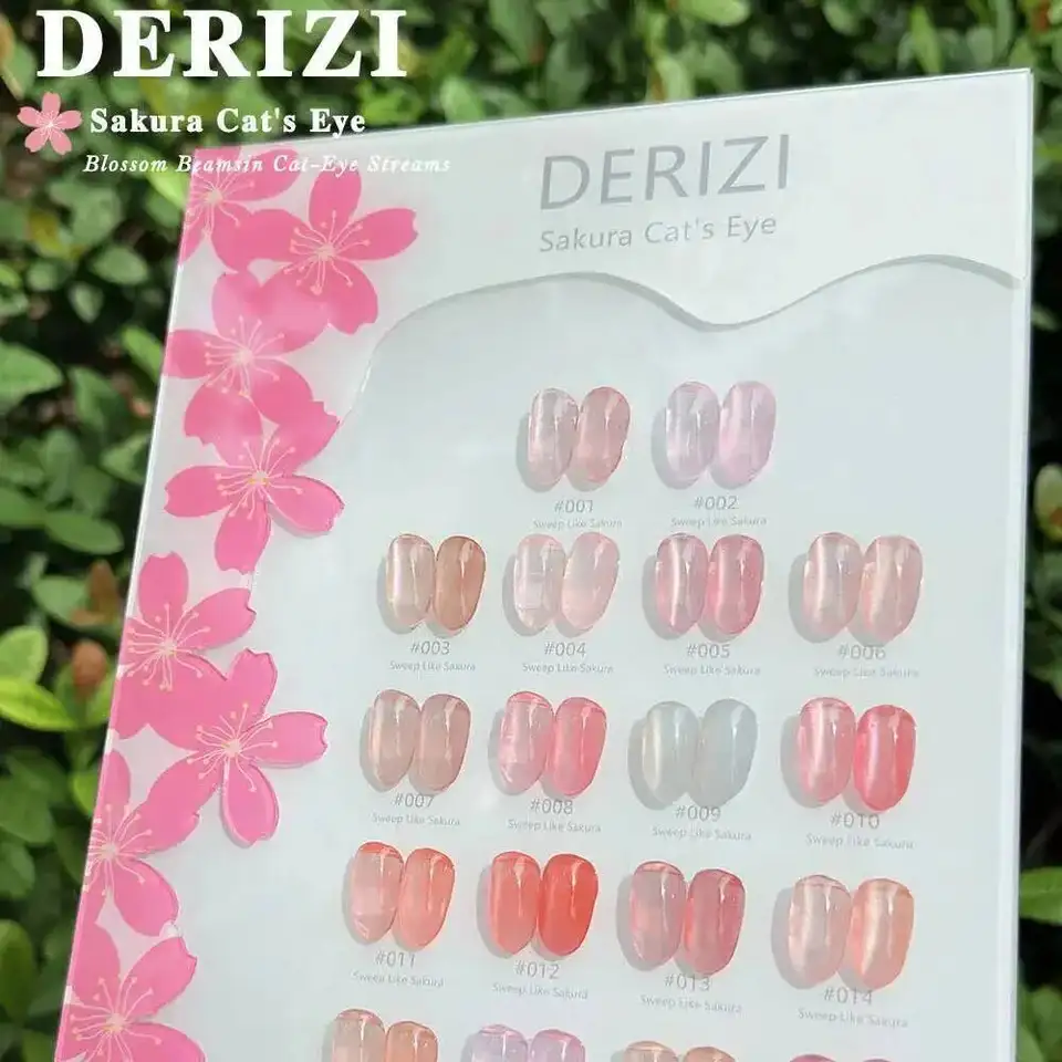 Set de esmalte de uñas gel efecto ojo de gato cristal rosa sakura, semipermanente brillante UV LED, esmalte removible con carta de colores 3