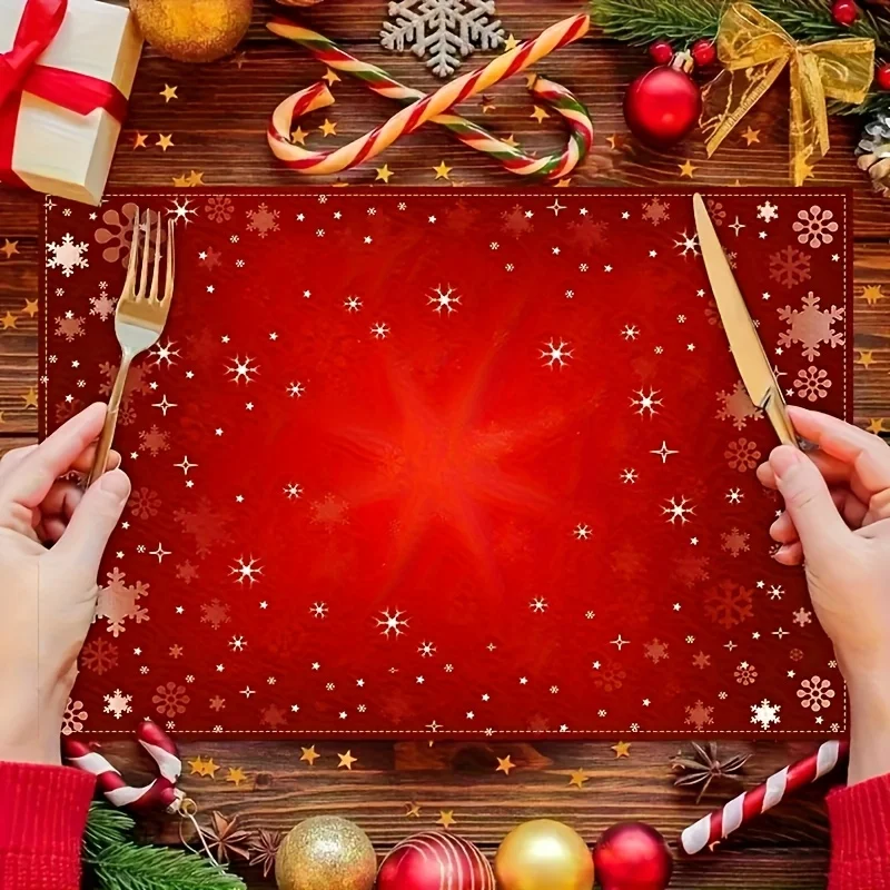 Featuring a Classic Red Background with Golden Snowflake Patterns for Christmas Perfect for Winter Table Mats. Ideal for Seaso
