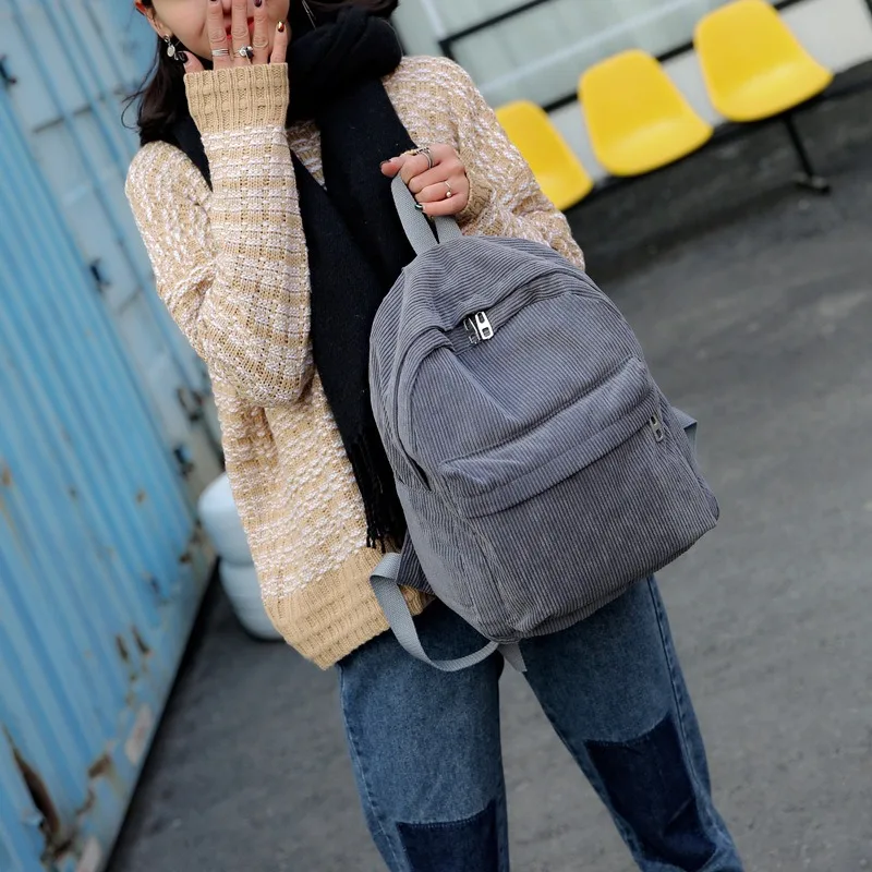 

New Trend Backpack Fashion Women Corduroy Backpack College Women Solid Color School Backpack Travel Shoulder Bags For Teenagers