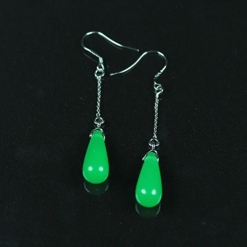 925 Silver Natural Green Jade Circular Water Drop Beads Earrings Original DIY By Hand Accessories Women Luck Gifts Jewelry