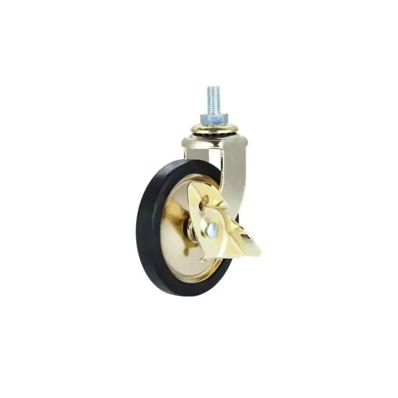4 Packs 3-inch Screw Stem Gold Brake Dining Wheel Push & Silent Wheel Caster Pp Furniture Caster Hand Swivel