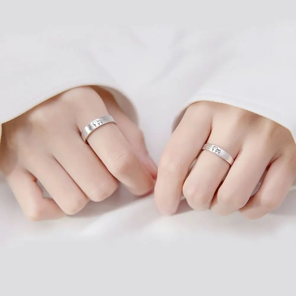 Wedding Rings Set Adjustable Valentine's Day Trendy Couple Open Rings Romantic Silver Jewlery Cat Finger Ring Kroean Ring