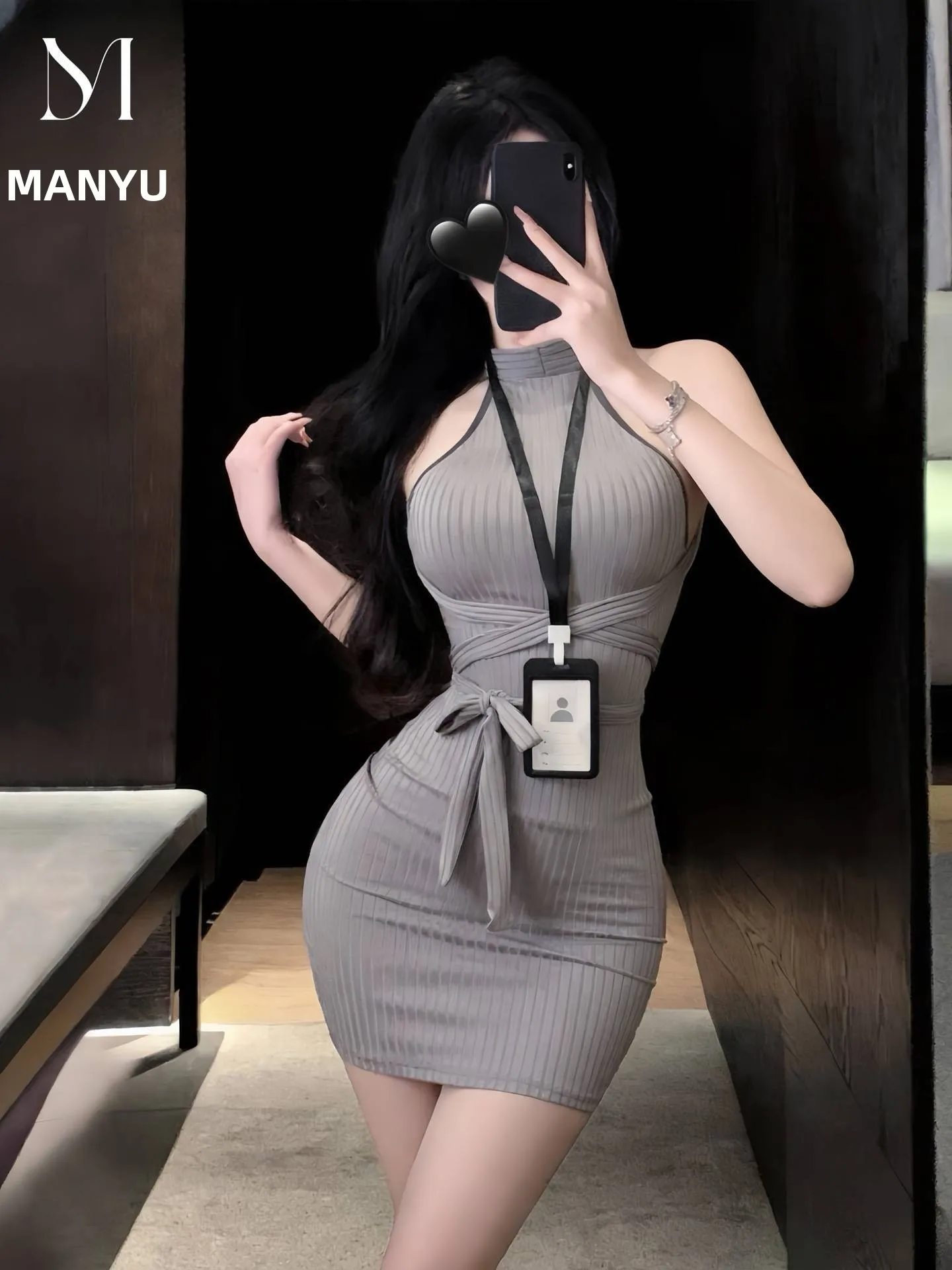 Sexy Knitted Tight  Skirt with Neck Hanging Backless Chest Exposing No Need to Remove Temptation Hot Girl Office Lady Sec...