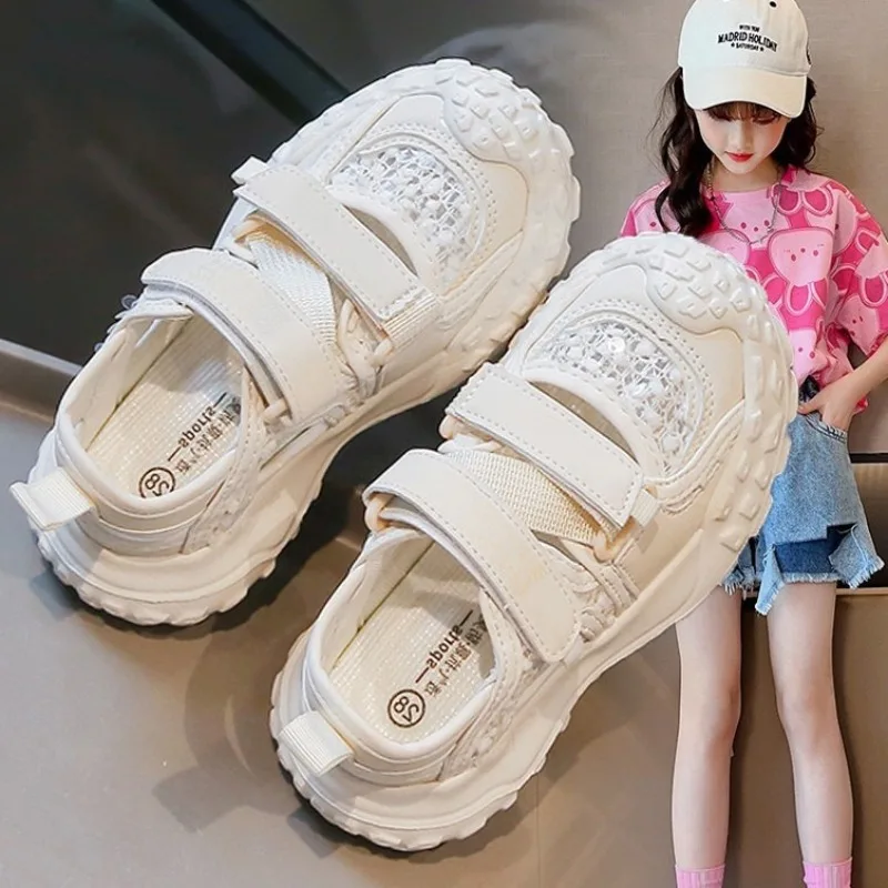 Girl Hollow Sandal New Korean Version Classic Child Height Increasingshoe Casual Girl Anti Slip Travel Student Campus Sandalshoe