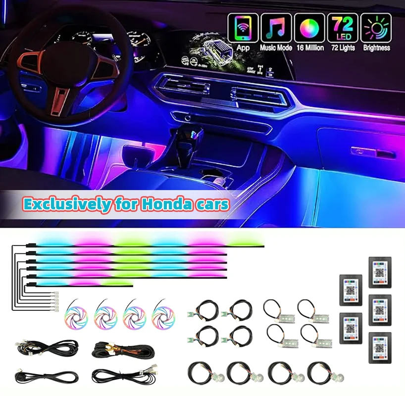 Universal 22 In 1 FILIPLI Car LED Interior Ambient Lights RGB Acrylic Strip For BMW Benz Audi Tesla Honda Golf Volvo BYD Toyota