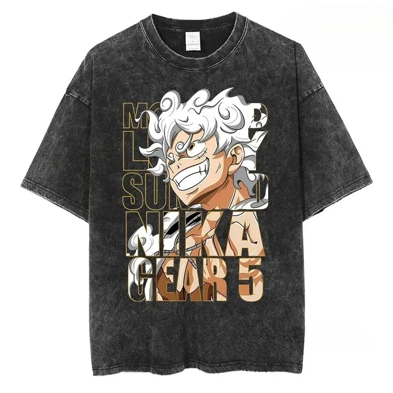

Футболка GEAR 5 NIKA Luffy, аниме ONE PIECE, унисекс, уличная одежда, хлопок, ретро, оверсайз, повседневная, с коротким рукавом, с нашивкой
