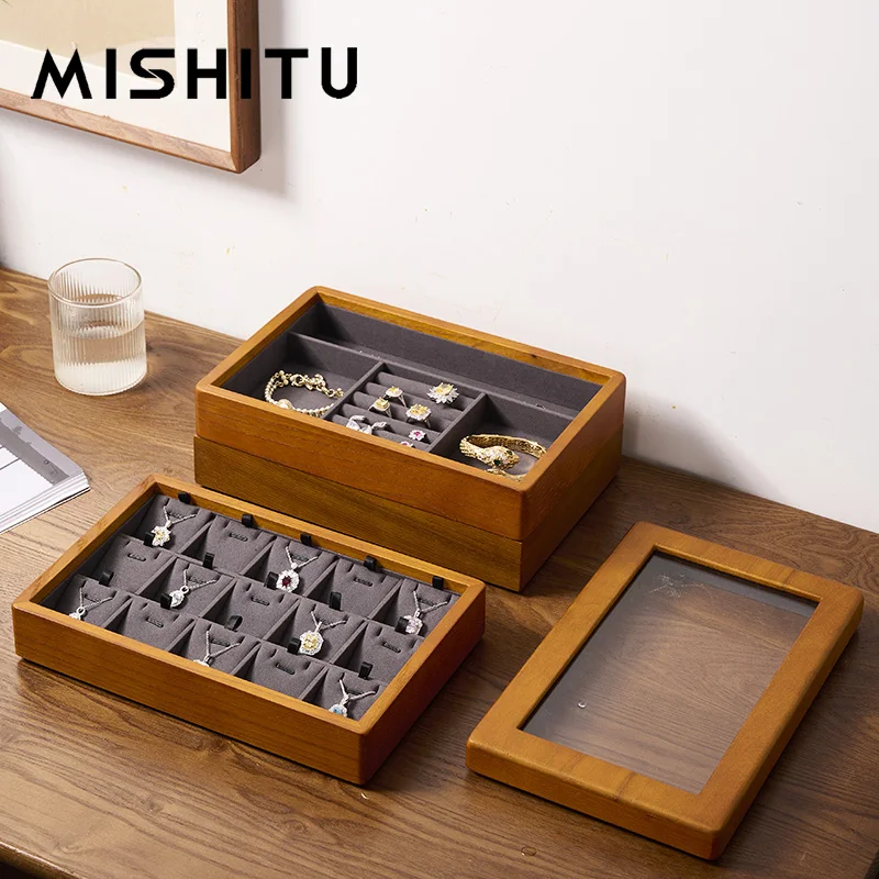 

MISHITU Solid Wood Jewelry Box with Transparent Acrylic Lid Jewelry Storage Organizer Case Earrings Ring Accessories Storage Box