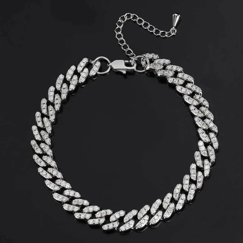 

Iced Out Miami Hiphop Anklet diamond Cuban chain S925 Silver Gold Color 9mm zircon designer bracelet buckle ankle chain