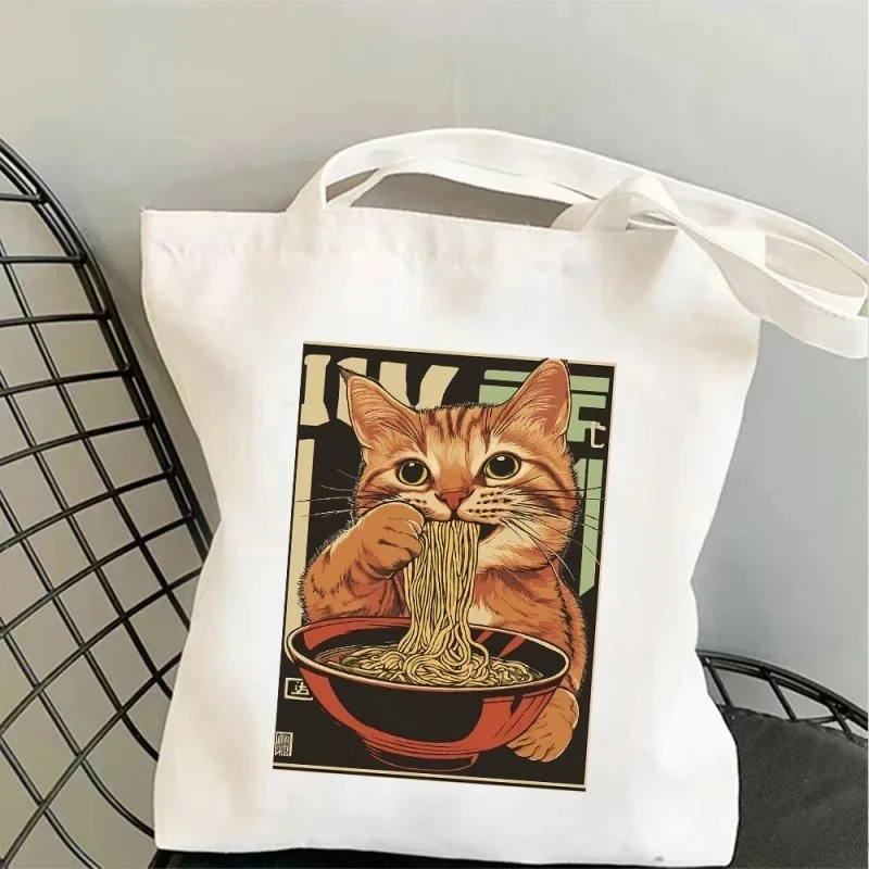 Cool Cat Canvas Bag Tote Bag Shoulder Bag Handbag Ramen Lover Print Casual Daily Use Gift For Men Women Teens
