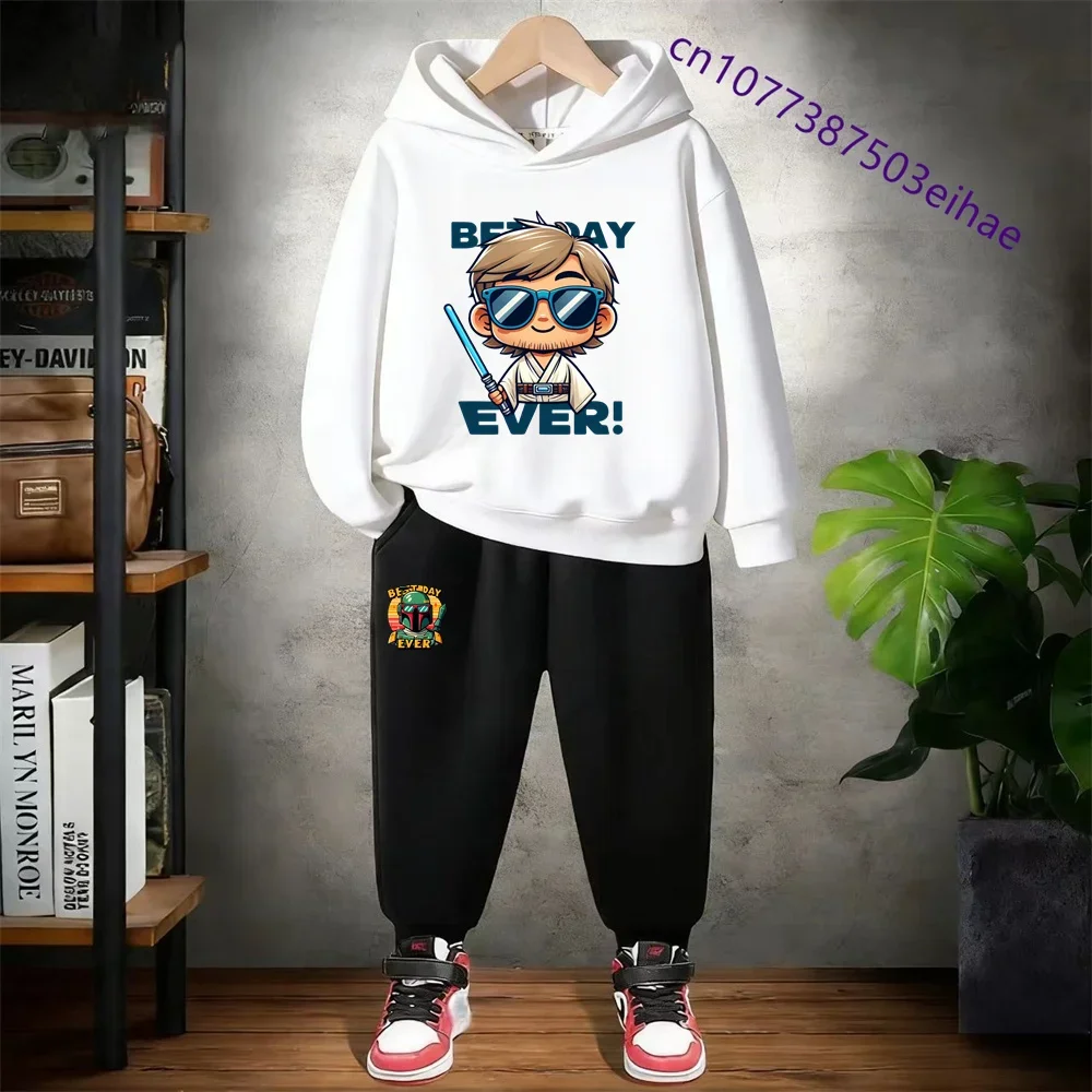 

Хлопковый комплект с принтом «Звездные войны» — толстовка с капюшоном для мальчиков и девочек + теплые штаны — роскошный, модный и милый комплект из двух предметов с героями мультфильмов