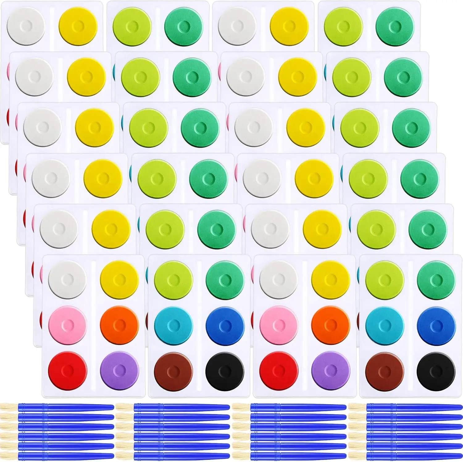 

12 Set 144 Pcs Tempera Paint Cakes with Tray 12 Colors 2.24 x 0.71 Inch Painting Cakes with Paintbrush Paints Blocks Art