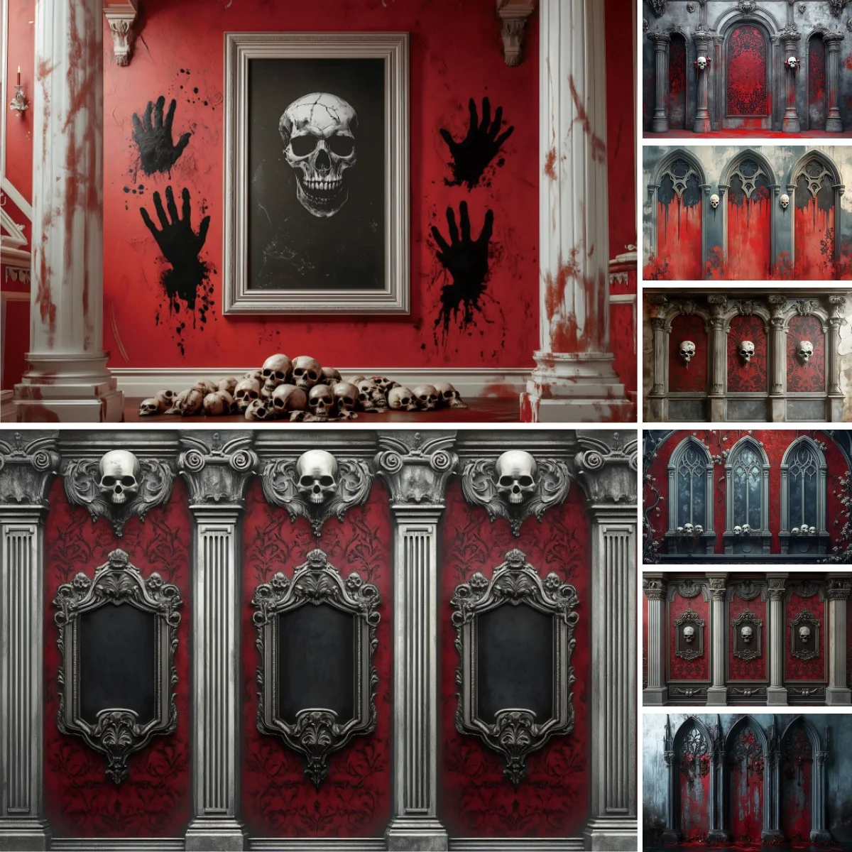 Halloween Photography Background Medieval Castle Palace Red Arch Wall Skull Adults Portrait Backdrop Banner Home Decor Poster